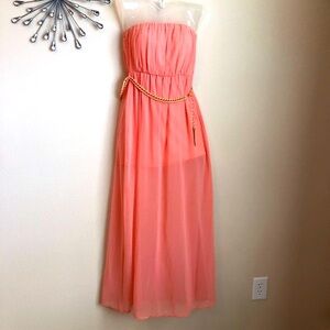 FLOWING PEACH STRAPLESS MAXI DRESS SIZE SMALL